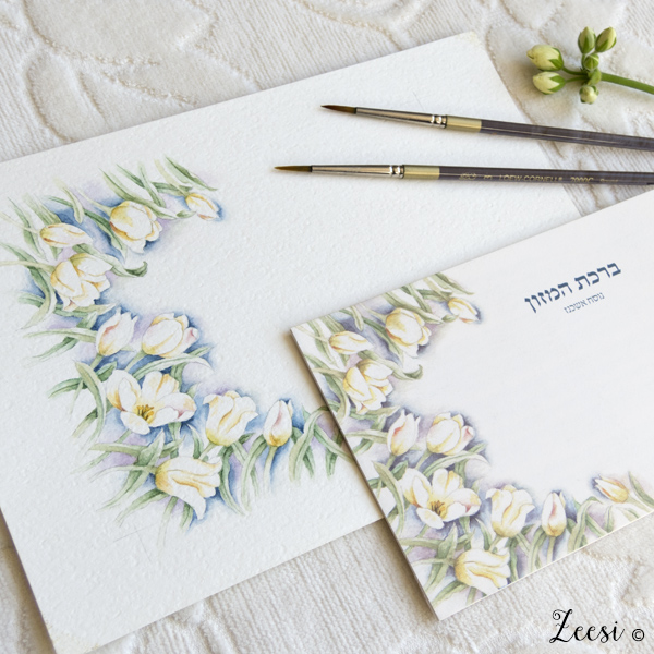 watercolor painting and white tulip bencher